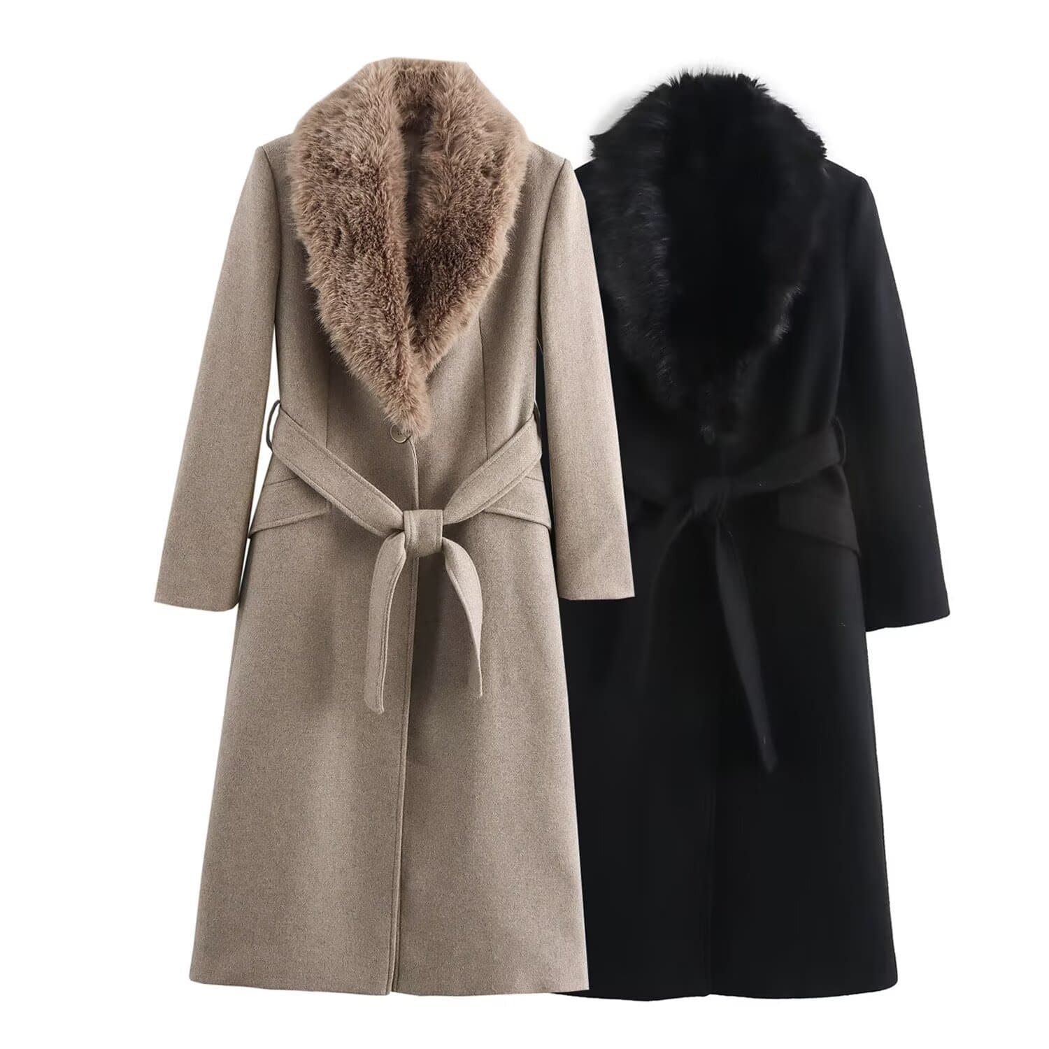 "Women's Long Lapel Wool Coat Winter Street Fashion Outerwear Classic Elegant Warm Overcoat"