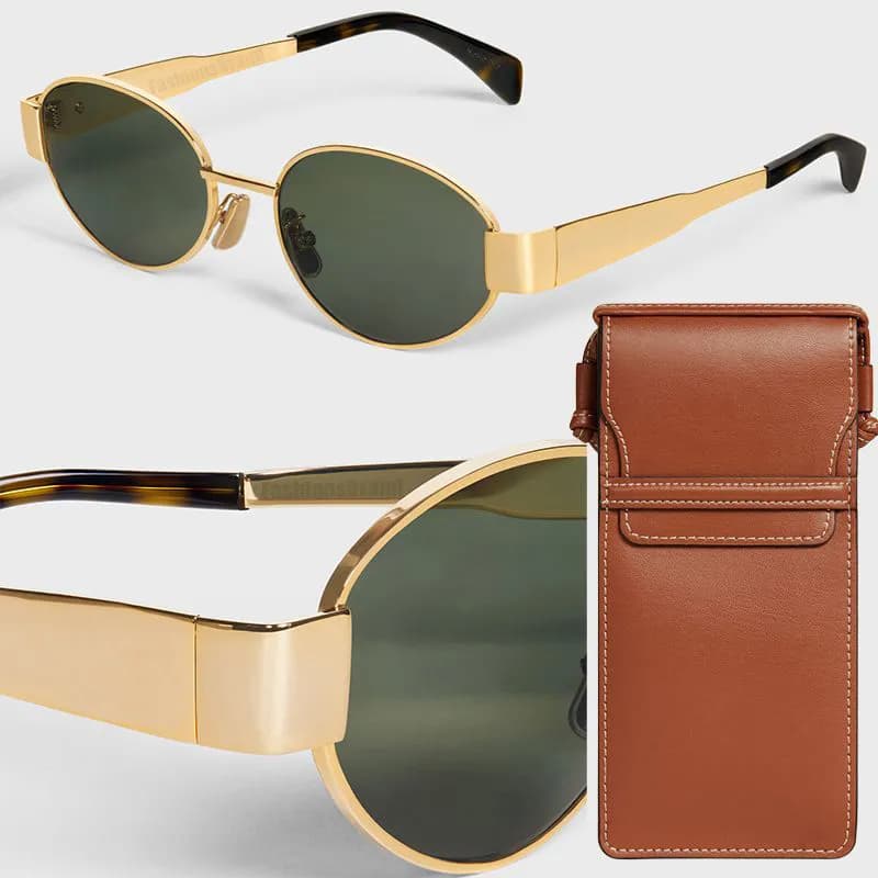 10A Womens Designer Retro Small Round Arc de 40235 Oval Frame Sunglasses for Women Metal Mirror Legs Green Lens Fashion