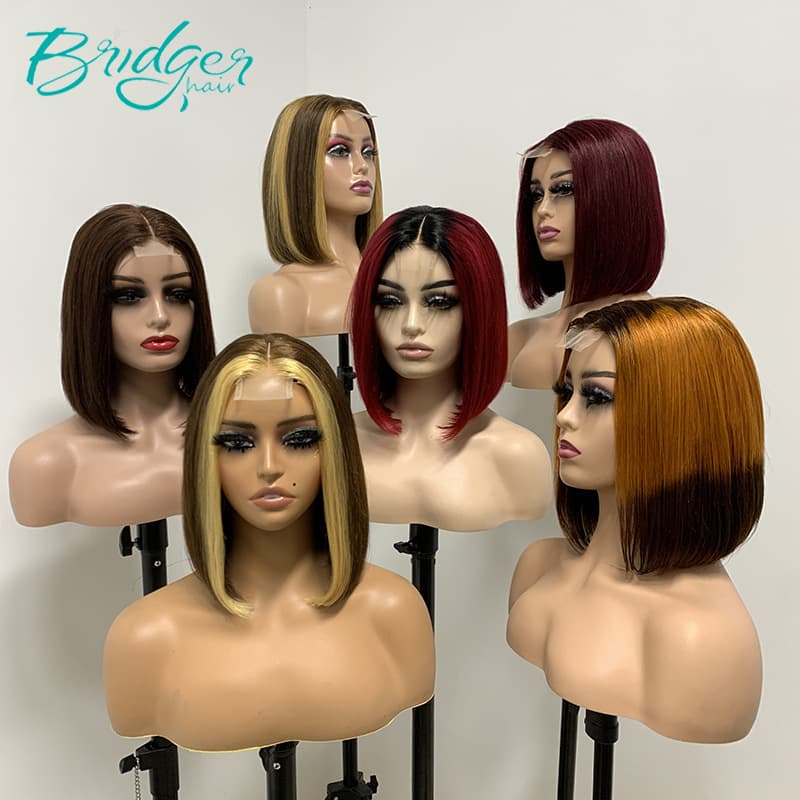 Women 2*6 Kim closure bob Headgear Real Hair Wig humanhair wigs