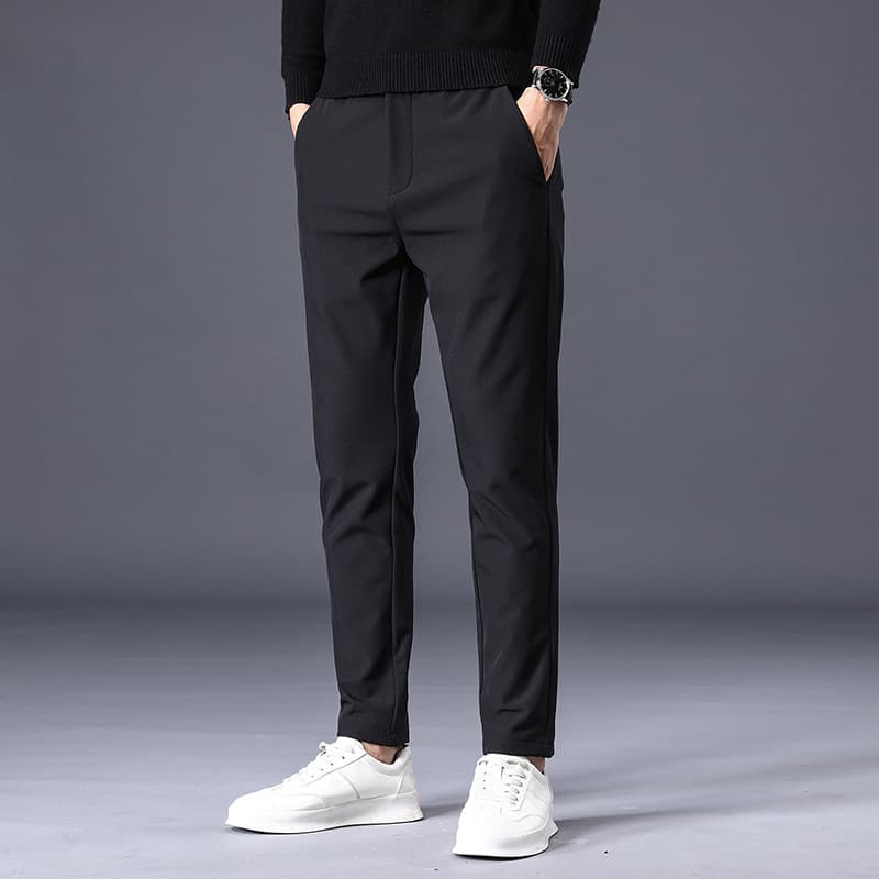 Men's Stretch Nylon Business Casual Trousers Non-Ironing Autumn Winter Straight Suit Pants Low Waist Fitness Vintage Style