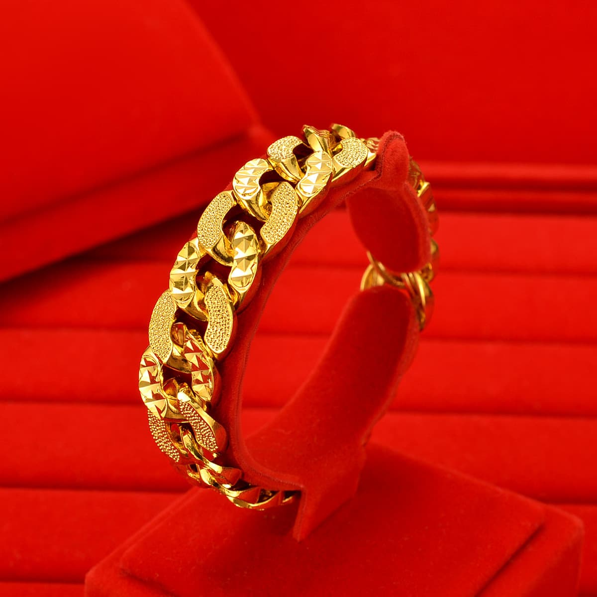 Plated Sand Gold Wide Version Flat Bracelet NK Cuban Chain Fashion Men's Jewelry