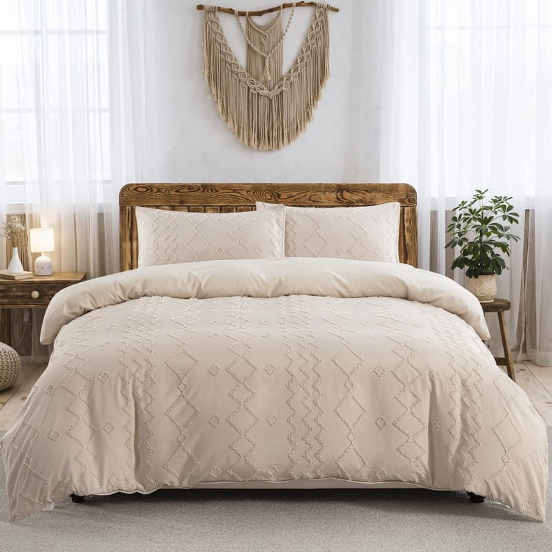 Embroidery Diamond Light Khaki Quilt Cover Home Textile Bedding Three Piece Set