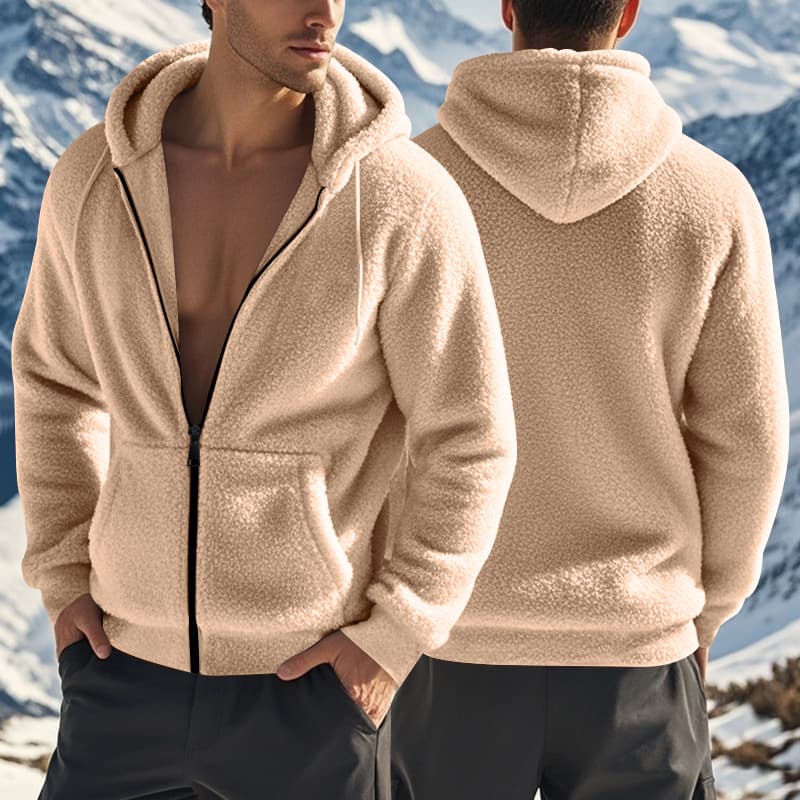 Men's Clothing Spring And Autumn Thickened Warm Double sided Fleece Jacket Zipper Loose Cardigan Casual Hooded Jacket