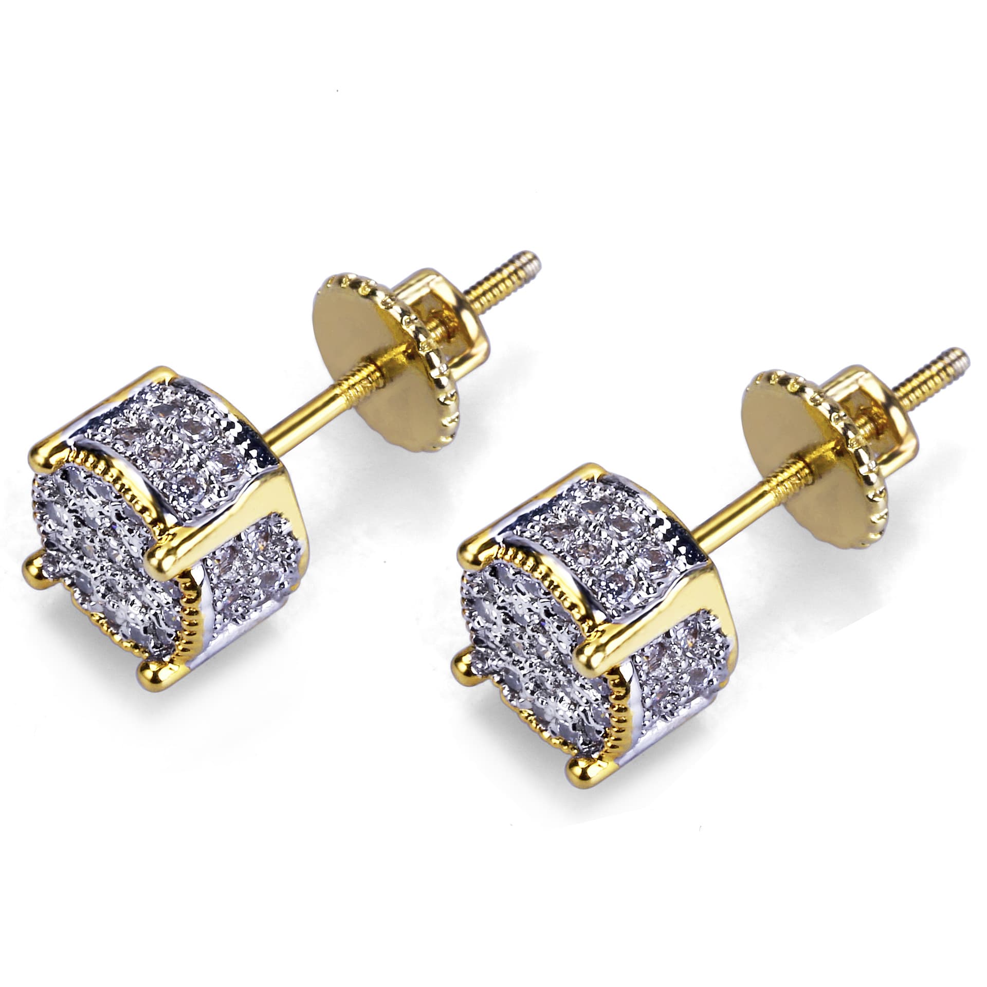 Women's Jewelry Hip Hop Style Round Cubic Zirconia Earrings With 925 Silver Backs In Two-Tone Design For Men And Women