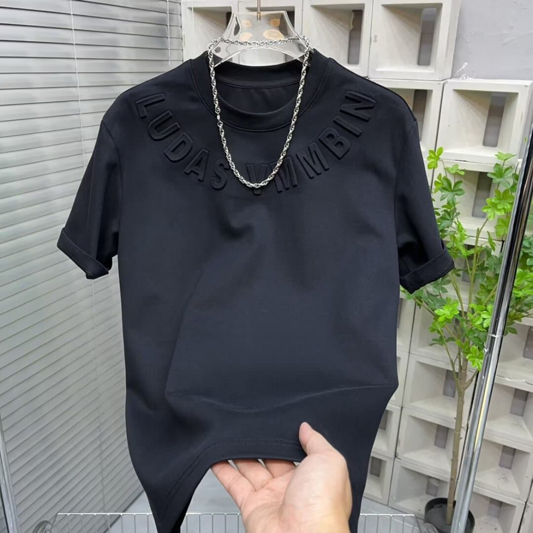 Men's 2024 Tops Summer New Trend Fashion Letter Stamped Casual Handsome Versatile Round Neck Men's T-Shirt Short Sleeve Ins