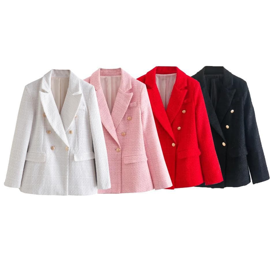 Women's Clothing Textured Double-breasted Suit Jacket Autumn And Winter Fashion Casual Top