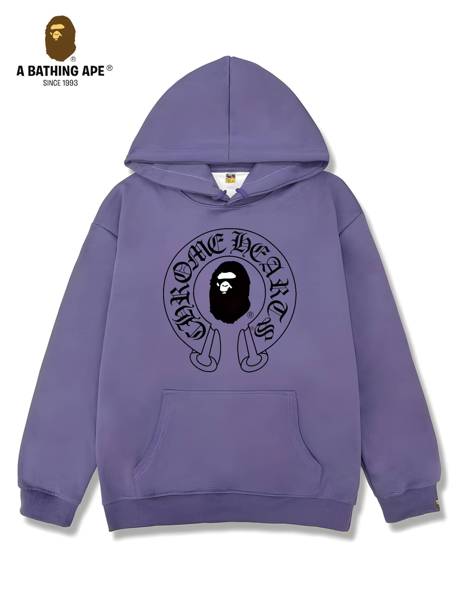 Sweat à capuche unisexe avec motif tête de singe imprimé et logo créatif, style décontracté et tendance, de marque BAPE et Chrome Hearts