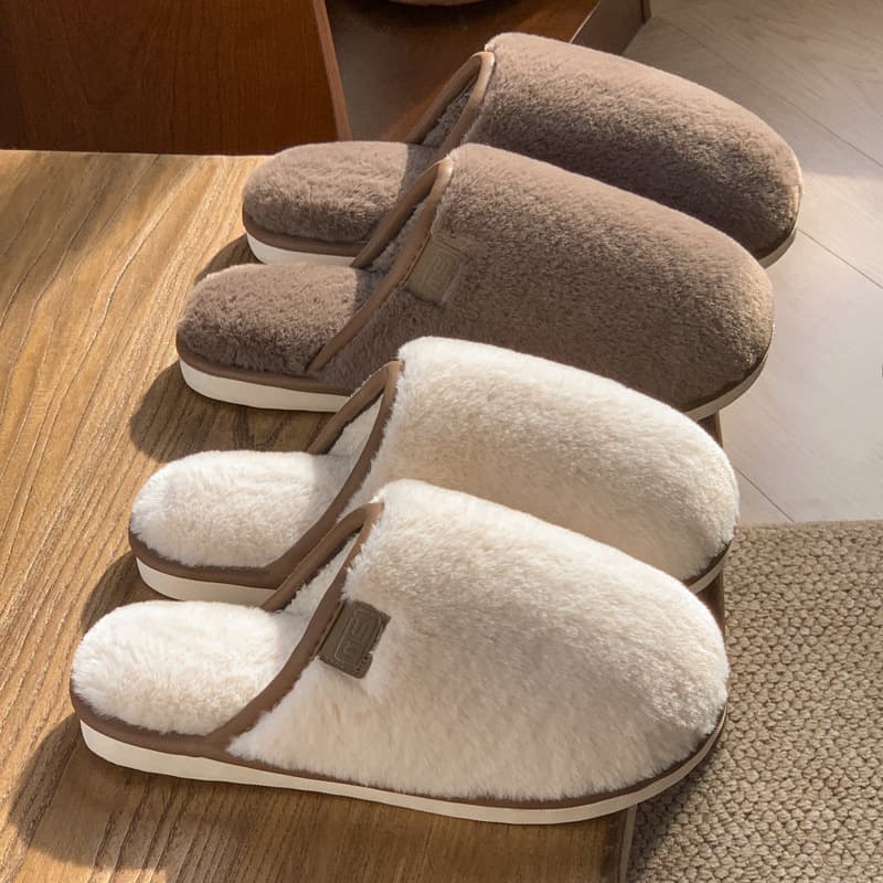 Fleece-Lined Slippers For Men & Women - Winter Indoor Non-Slip PVC House Shoes With Cotton Lining, Warm Couple Footwear