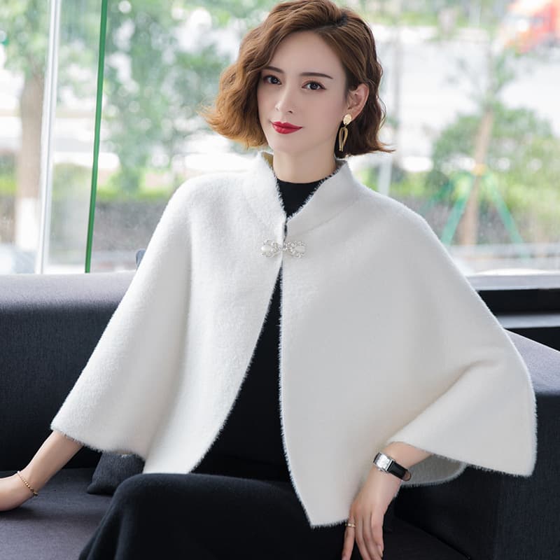 Plush Shawl Cape Women's Short Knitted Cardigan Fashion Solid Color Coat Cape Fashion And Exquisiteness