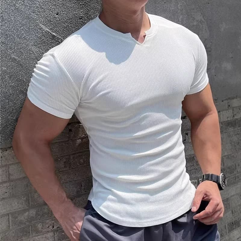 Men's V Neck Compression T-Shirt High Elasticity Slim Fit Quick Drying Sports Top For Running Training Fitness