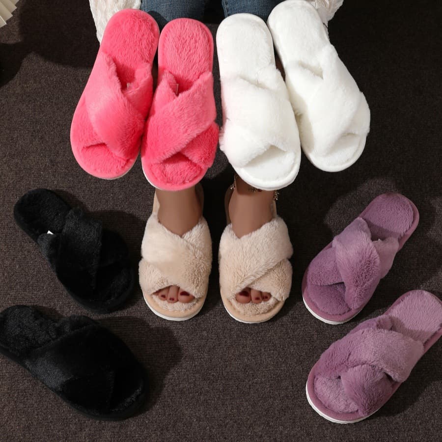 Cross plush big bang woolly cross strap cotton slippers women's woolly cotton slippers