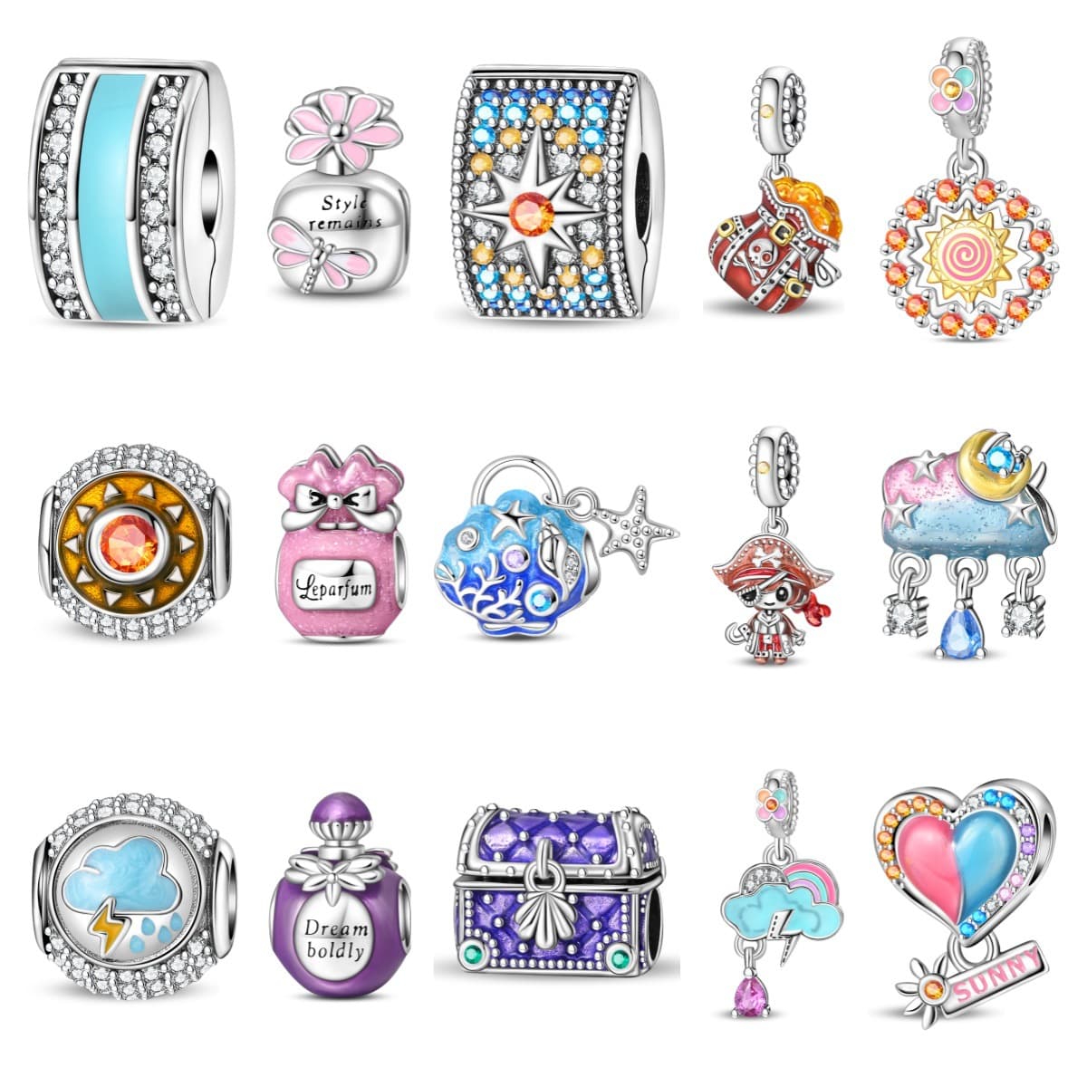 Women's Jewelry Sea Shell Perfume Sun Rainbow Charm Pendant Beads DIY Jewelry Accessories Bracelet Copper Silver Plated