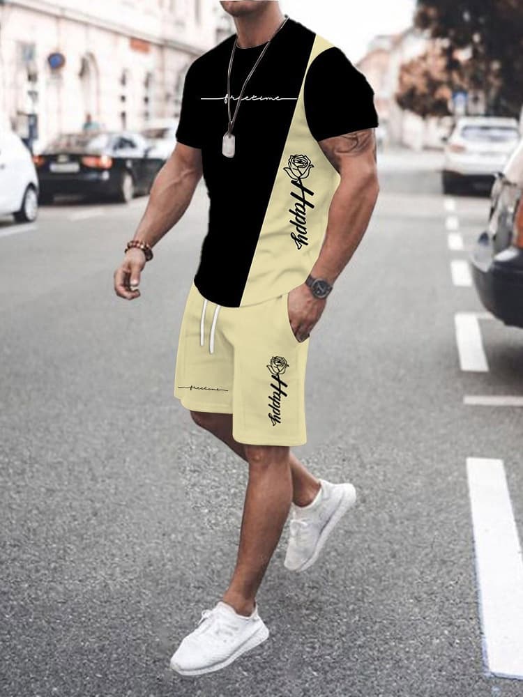 Unbeatable Quality Summer Men's Mesh Round Neck T-shirt+shorts Two-piece Printed Sports And Casual Short Sleeved Set For Men