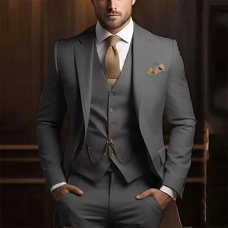 Ensemble de costume 3 pièces premium pour homme - Coupe slim, blazer de mariage et de cérémonie avec gilet et pantalon