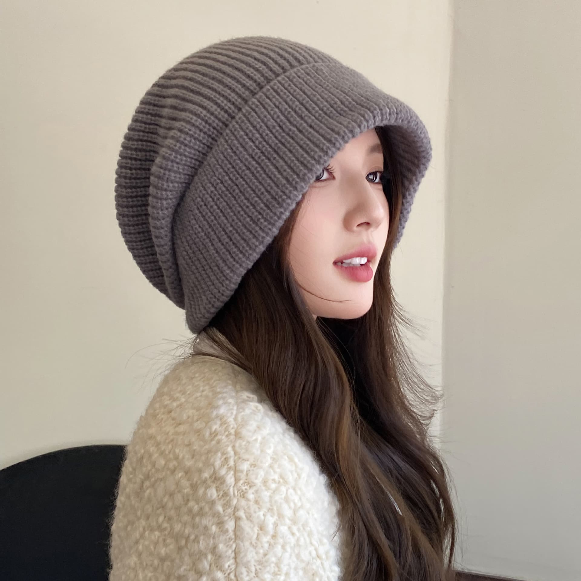 Women's Hats Autumn And Winter Wool Hat Women's Fashion Loose Knitted Hat Ins Warm Outdoor Ear Protection Large Head Circumference Pile Hat
