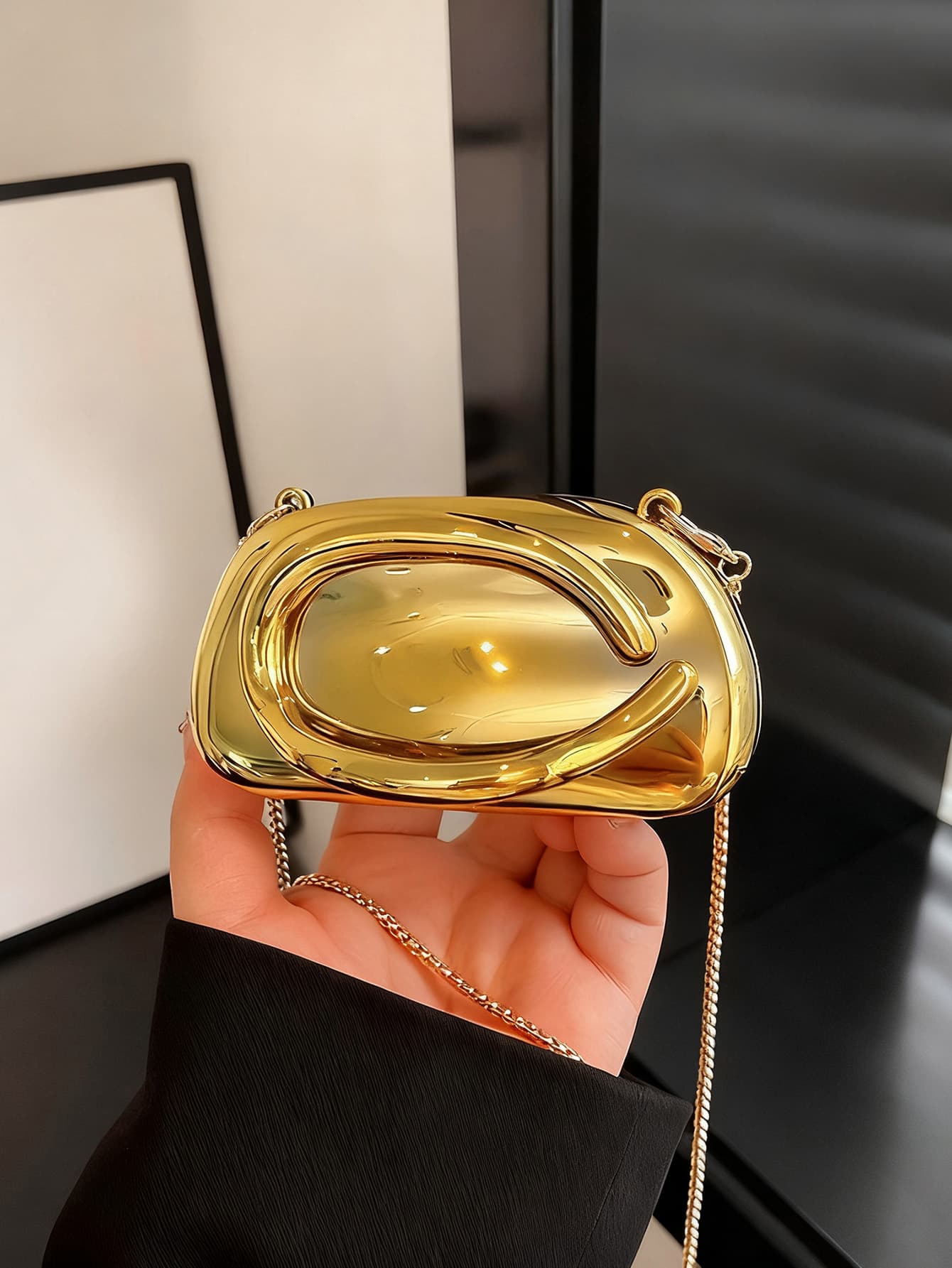 Mini Version Fashion Gold Metal Closure Box-shaped Clutch Women's Evening Wedding Party Chain Crossbody Shoulder Bag