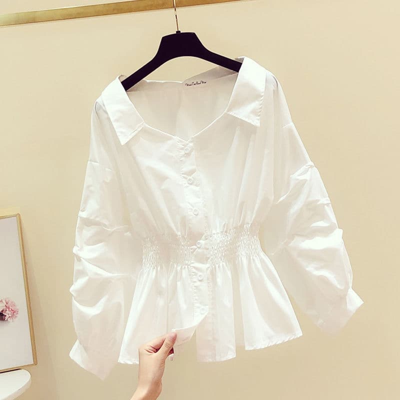 [Cotton Linen] Women's Long Sleeve Spring And Autumn Puff Sleeve Top
