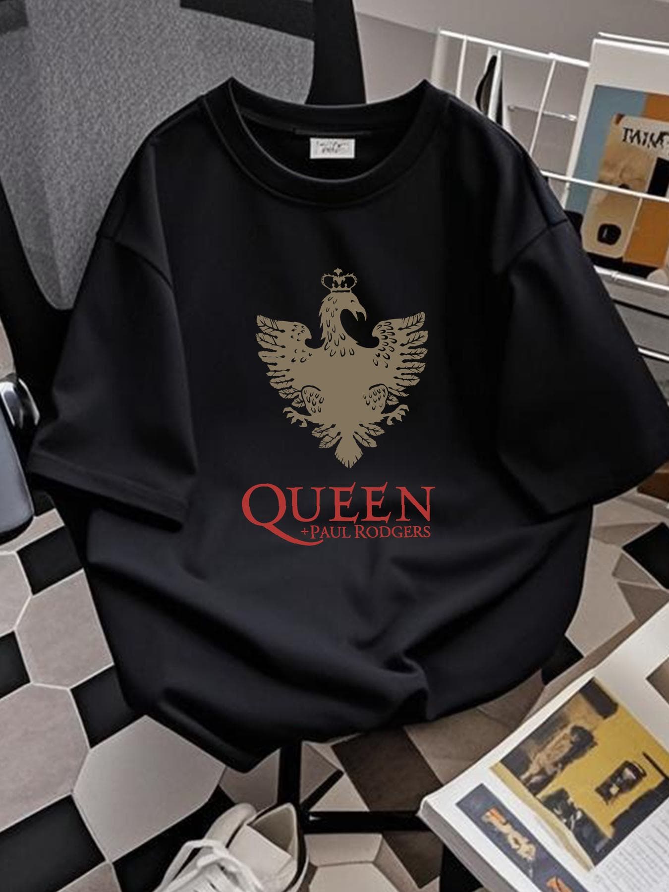 Queen + Paul Rodgers 2005 Black Shirt Ladies L Anvil Versatile Summer Slightly Unisex Breathable Fashion Streetwear Stylish Designer Clothes Soft
