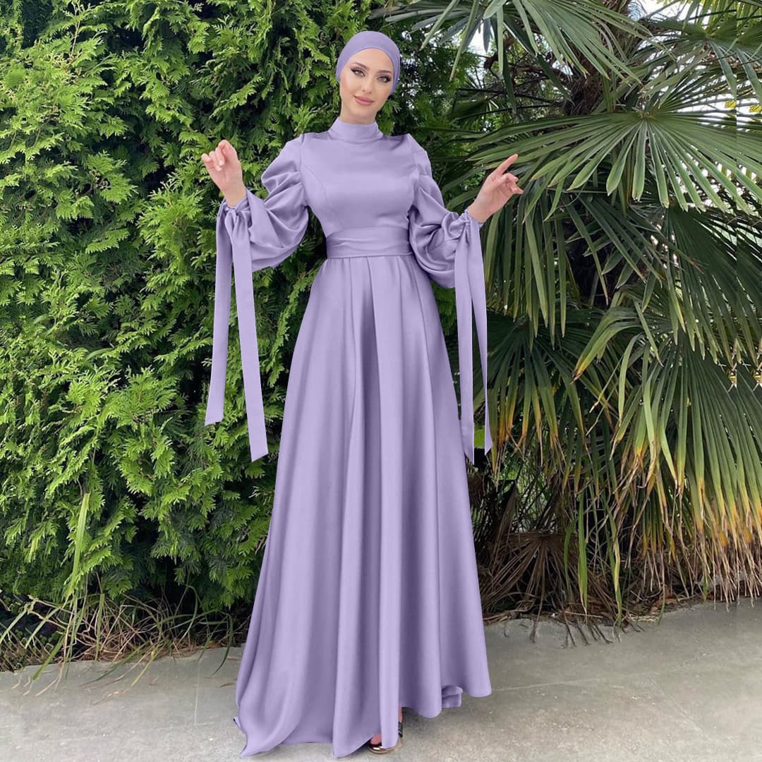 Women's dress soft waist Middle East robe Dubai satin high-density satin dress