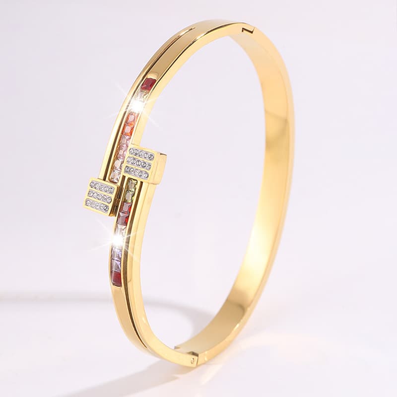 Women’S Jewelry Set Fashion Titanium Steel Bracelet Square Colored Diamond Inlaid Female Light Luxury
