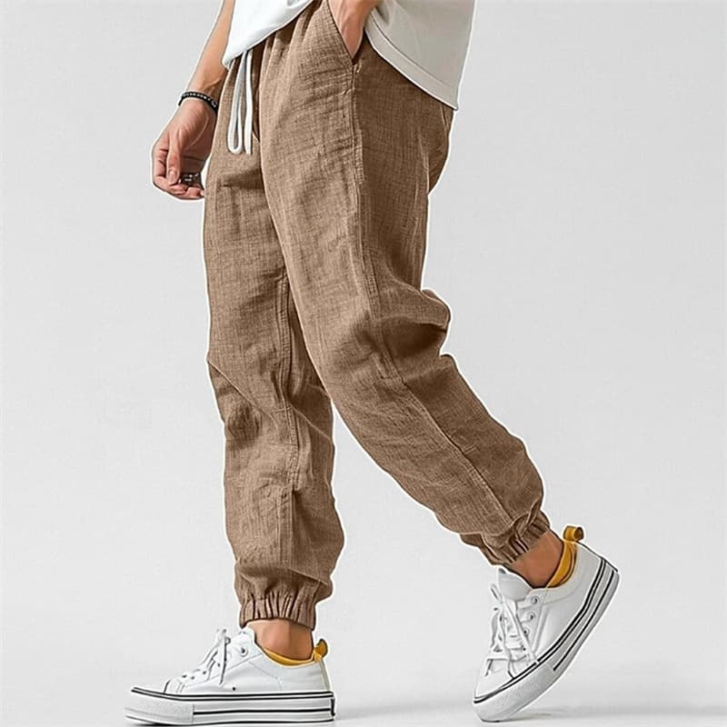 Men's Clothing Men's Cotton And Linen Casual High Quality Elastic Waist Straight Solid Color Comfortable Breathable Cuff Pants