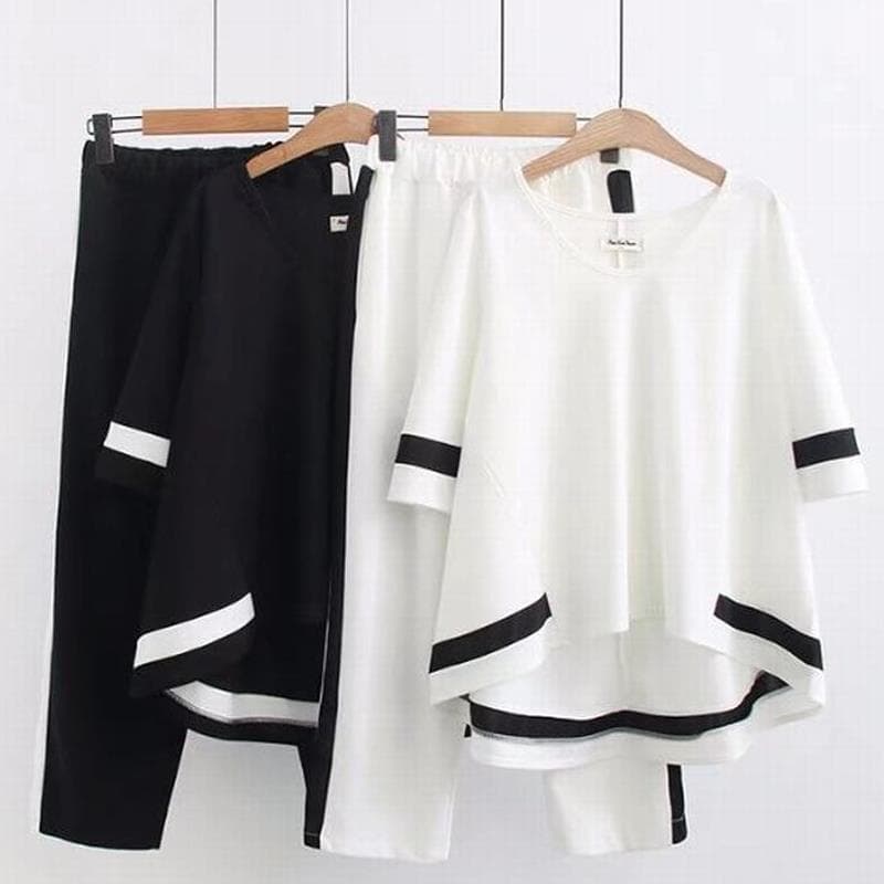 Women's Clothing Casual Suits Large Size, Age Reducing, Fat Slimming, Belly Covering, Summer Clothes, Fashionable, Leg Covering, Two Piece Suits