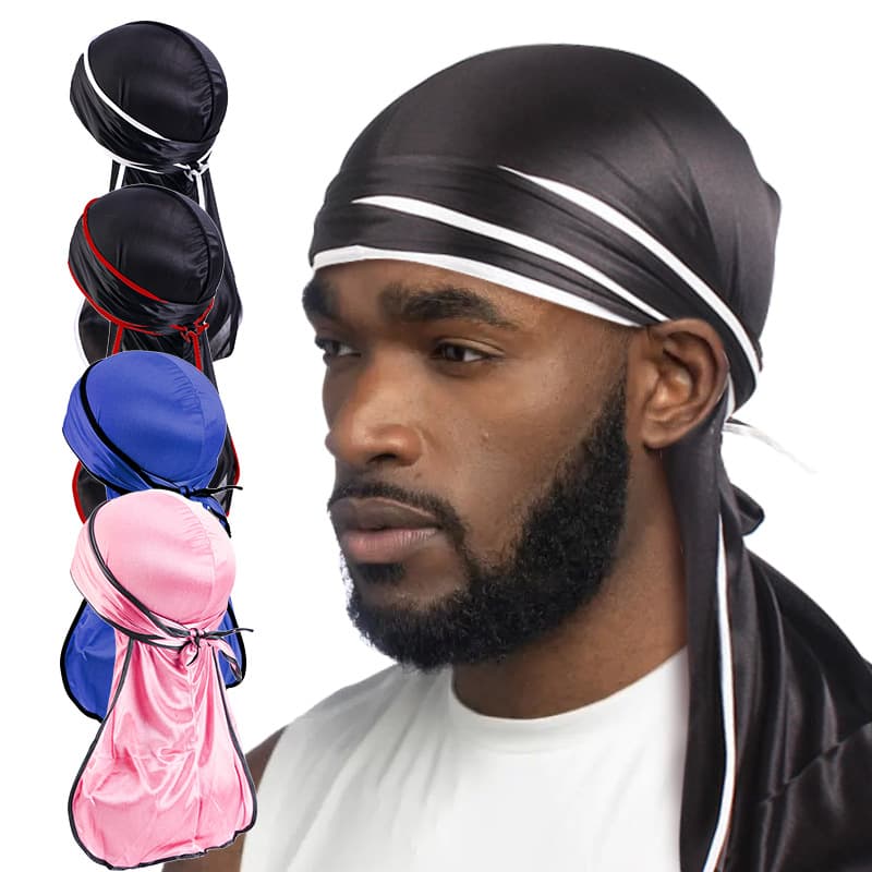 Men's Headwrap Silk Hemmed Long Tail Pirate Hat Hip Hop Cape Turban Hat Silky Durag