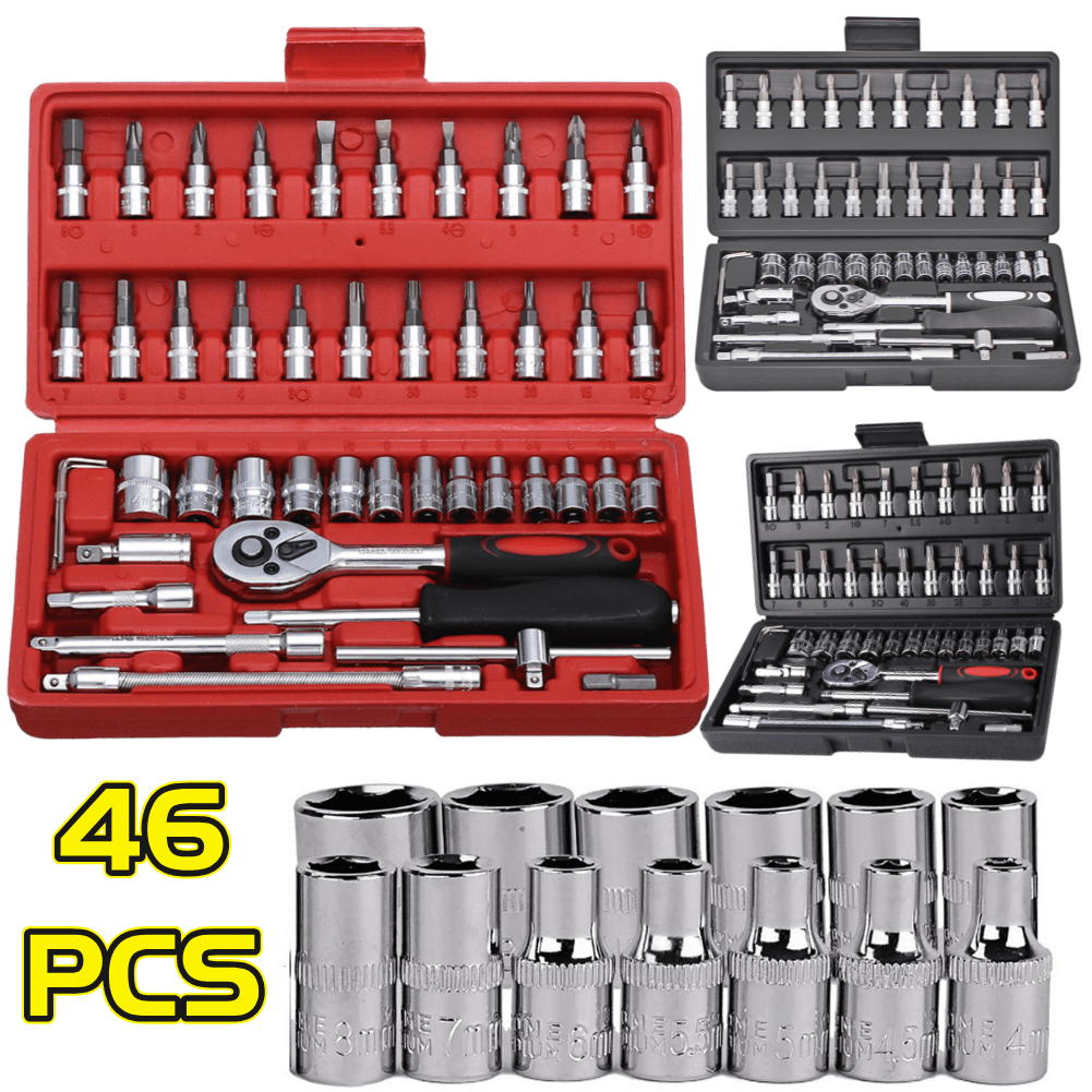 46pcs Socket Set Car Repair Tool Motorcycle Car Repair Ratchet Screwdriver Combination Household Auto DIY Mechanical Repair Box