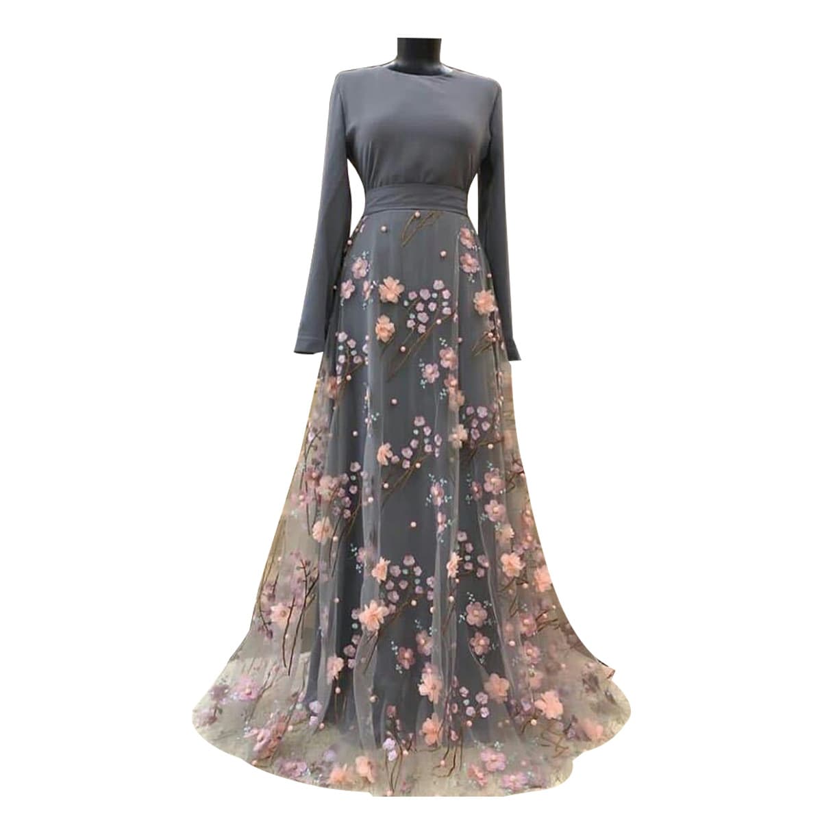 Women's Clothing new embroidered three-dimensional flower long dress, hollow splicing long dress 21402