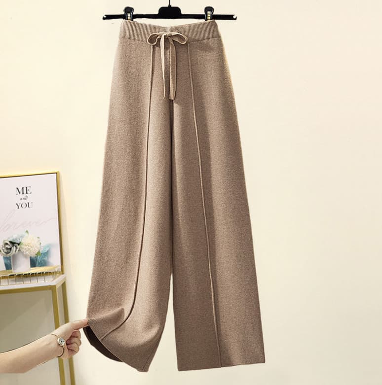 Ensemble coréen oversize en maille – Pull à grosses torsades et pantalon fluide à jambes larges, tenue d'hiver décontractée à col montant (Be
