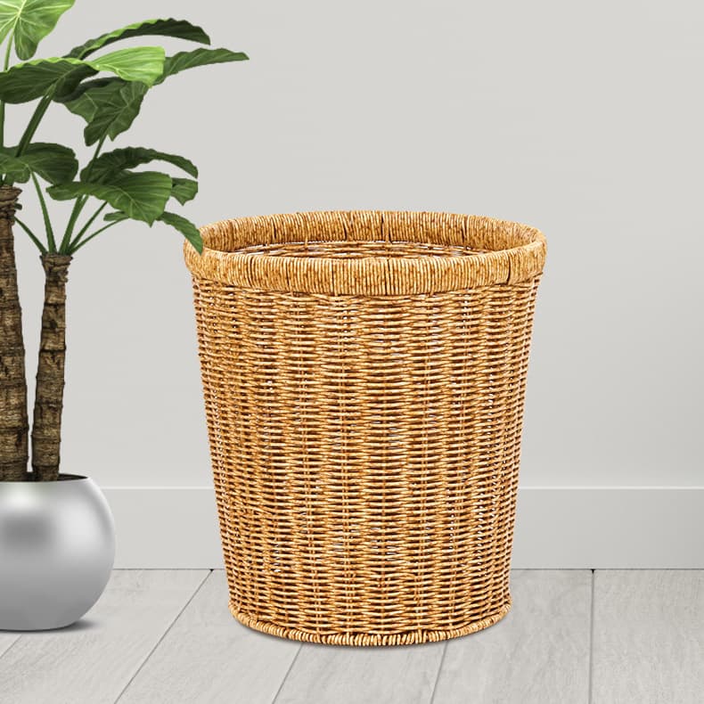 Rust Proof Iron Wire Reinforced Rattan Storage Basket Home Guest Room Trash Can Handmade Rattan Woven Basket Storage Basket