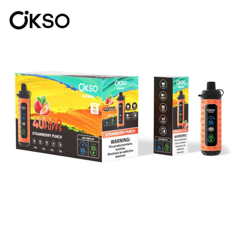 Lot de 10 vapes jetables OKSO Max 40 KPuffs, saveurs multiples de fruits, 36 ml, pré-remplies, 800 mAh, type C, affichage LED