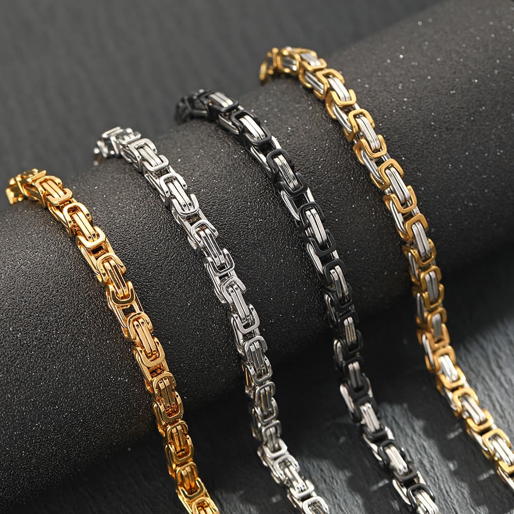 Hip Hop Square Buckle Titanium Twist Chain Lobster Clasp Trendy Men's Black Stainless Steel Jewelry Bracelet