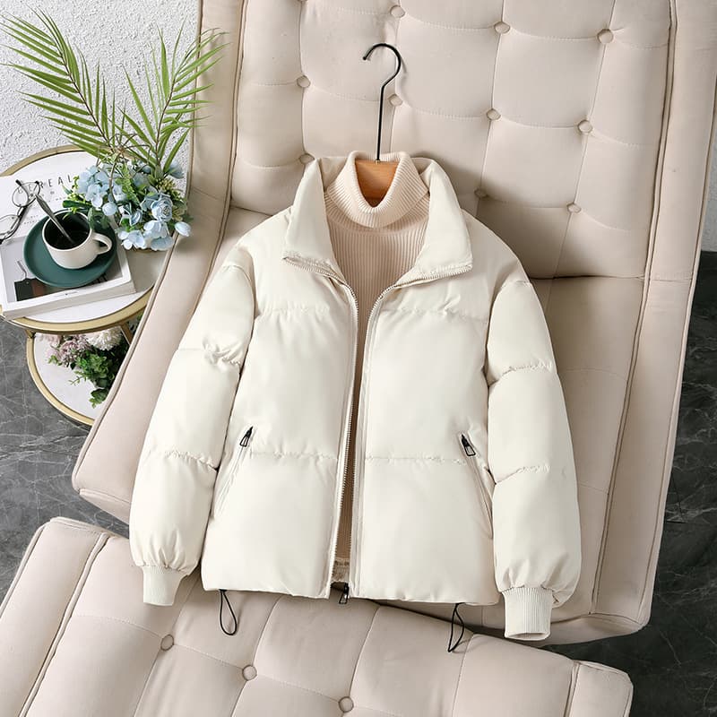 Women's Thick Padded Short Coat With Stand Collar - Winter Warm Fleece Jacket, Loose Fit, Casual & Commuter Style