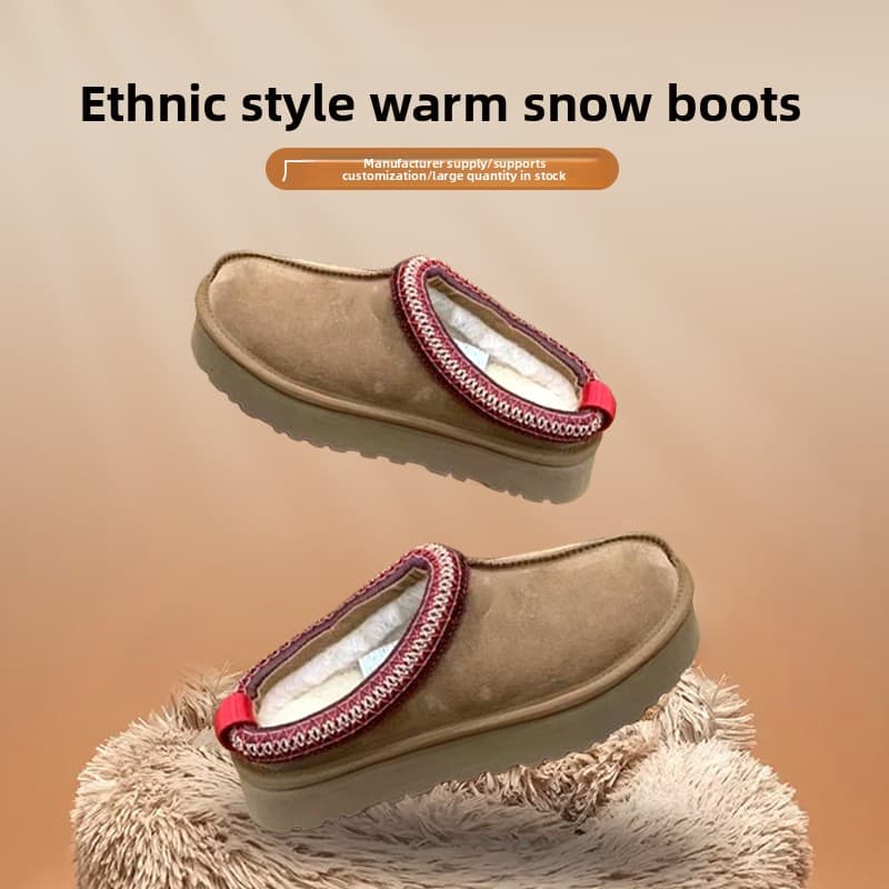 Autumn Winter Snow Boots TAZZ Thick-Soled Platform Wool Ethnic Style Woven Fur Shoes Home Outdoor Wear Warm