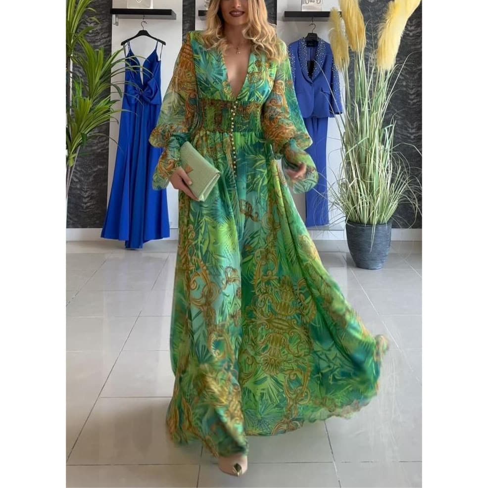 Women's Clothing New Sexy Deep V Printed Beach Dress