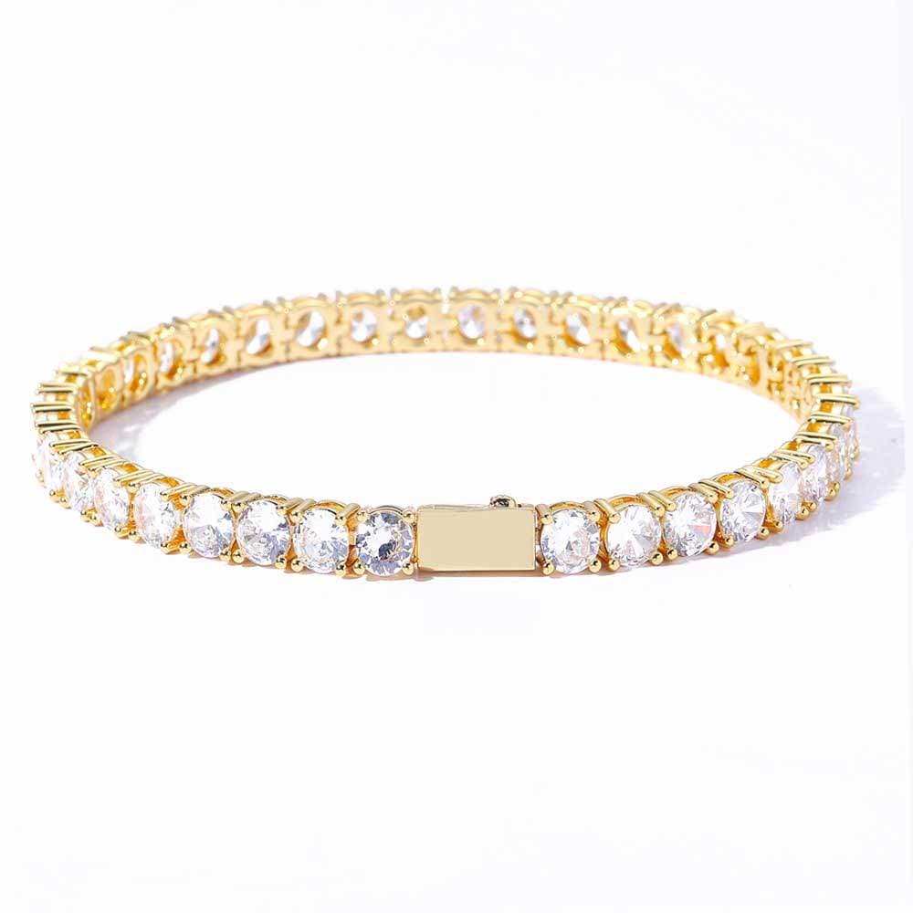 Men's Jewelry Spring Buckle Single Row Diamond Tennis Chain Zircon Bracelet Trendy Brand Hip Hop Men's Bracelet Accessories