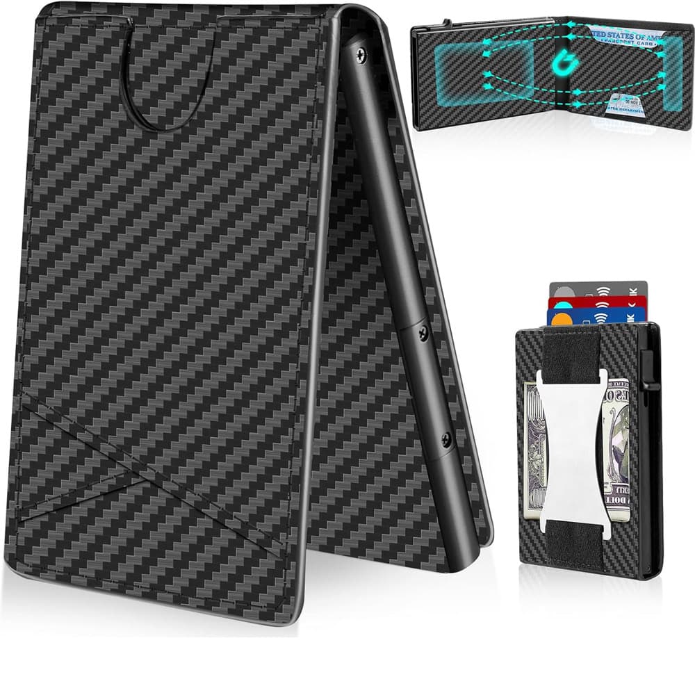 Men's Bags Carbon Fiber Flip Cover Rfid Card Holder Anti Theft Brush Dollar Clip Side Push Automatic Pop Up Card Box Wallet