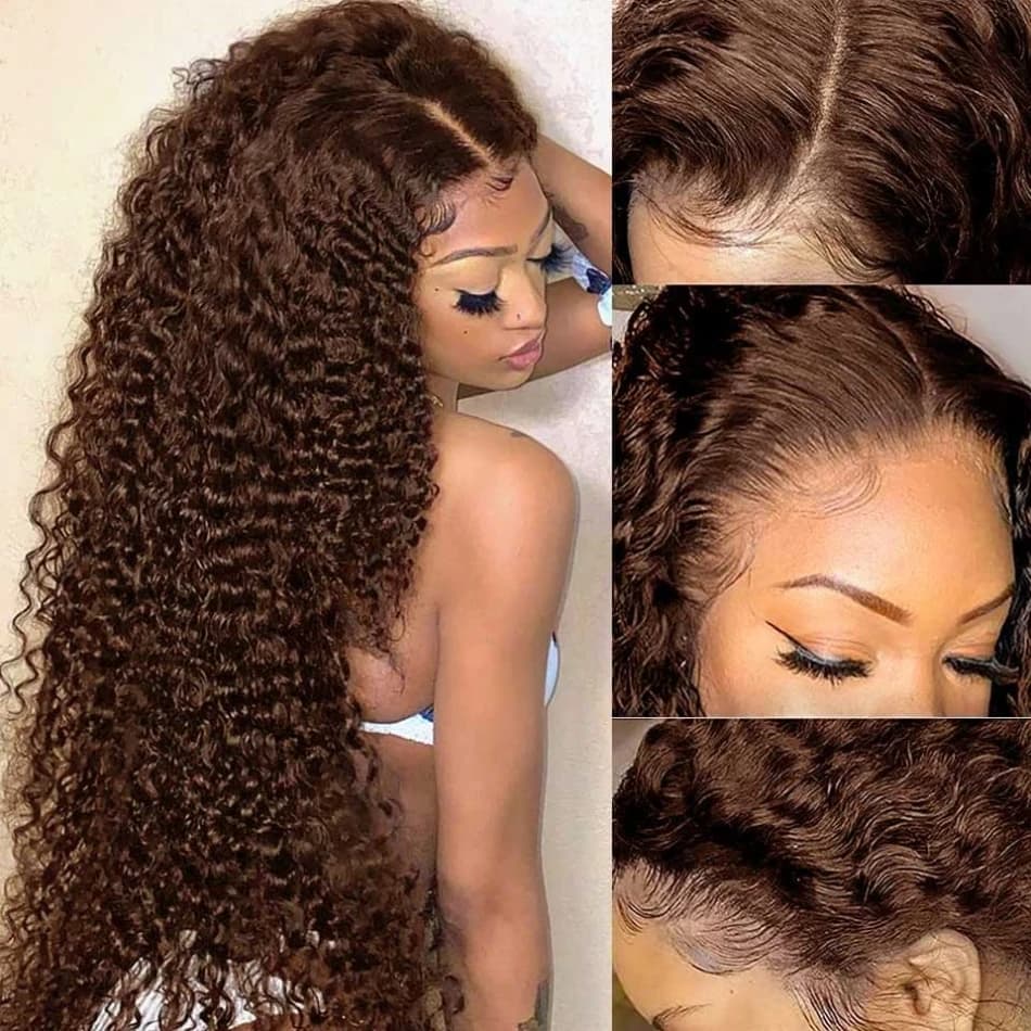 Chocolate Brown Deep Wave Lace Front Wigs Human Hair for Women HD Glueless Lace Frontal Wig