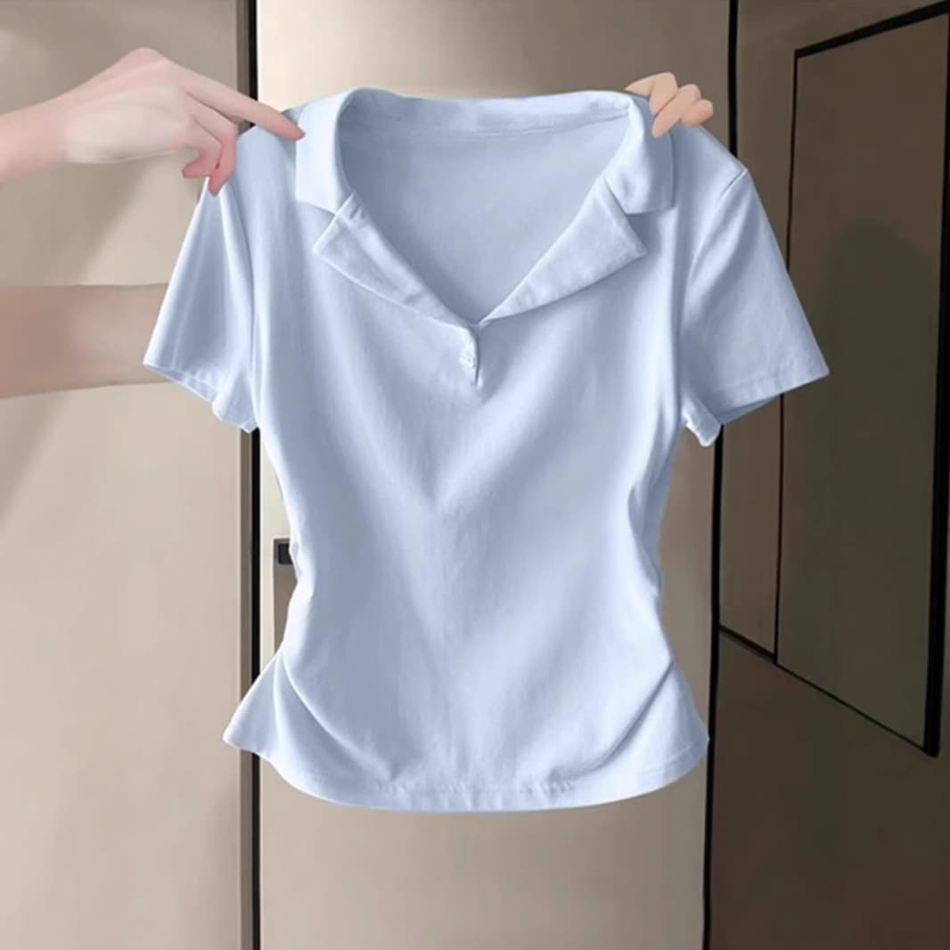 Women's Clothing V Neck T Shirt With Short Pleated Waist Half Sleeved Top
