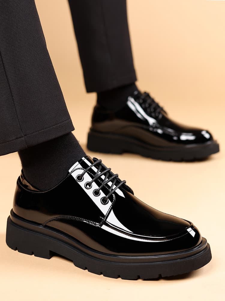 Spring Men Bright Leather Youth British Style Thick Sole Height Increasing Business Fancy Hair Stylist Dress Shoes Big