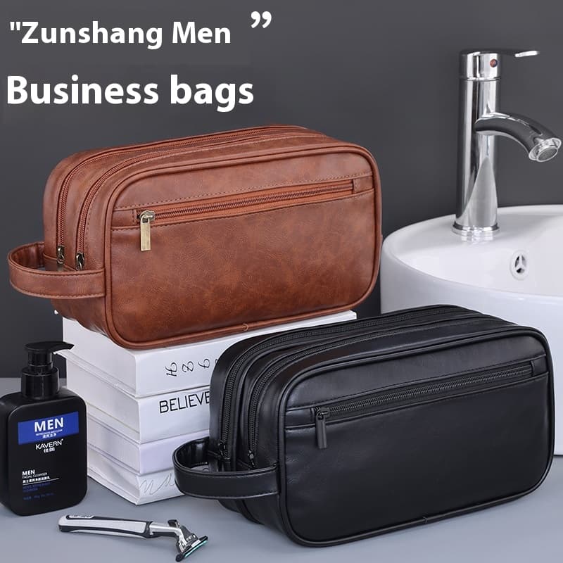 Business Travel Portable Double layered Men's Waterproof PU Makeup Large Capacity Premium Toilet Bag