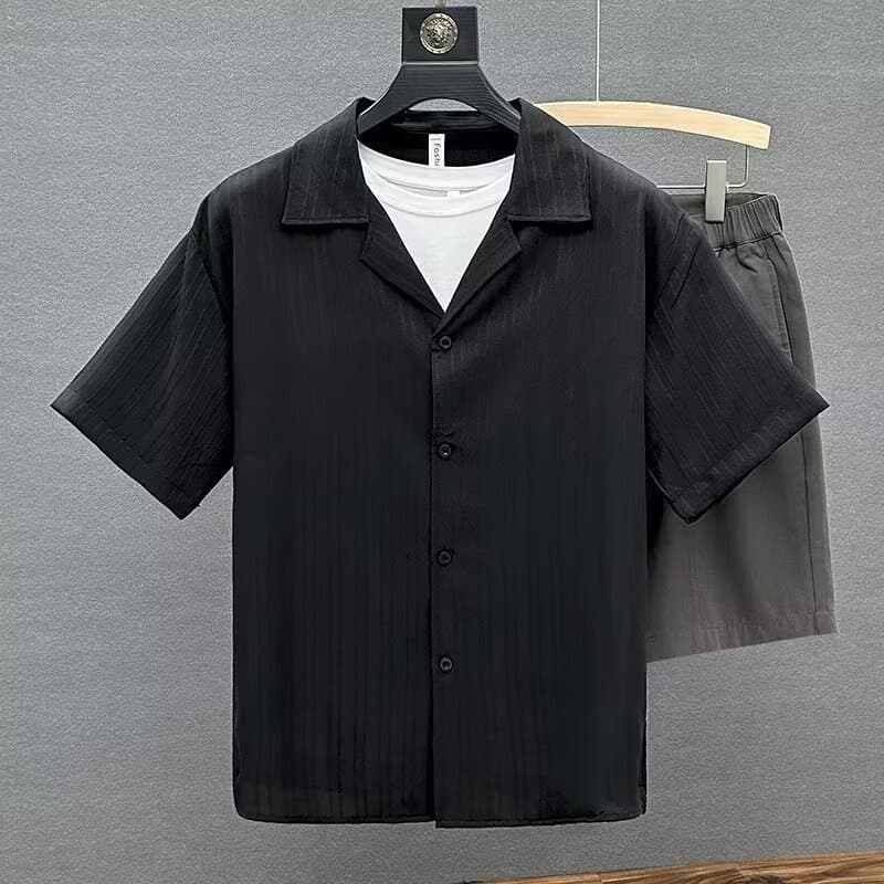 High End Ice Silk Short Sleeved Shirt For Men's Summer Fashion Brand Casual Pi Shuai Mid Sleeved Shirt Trendy Half Sleeved Shirt