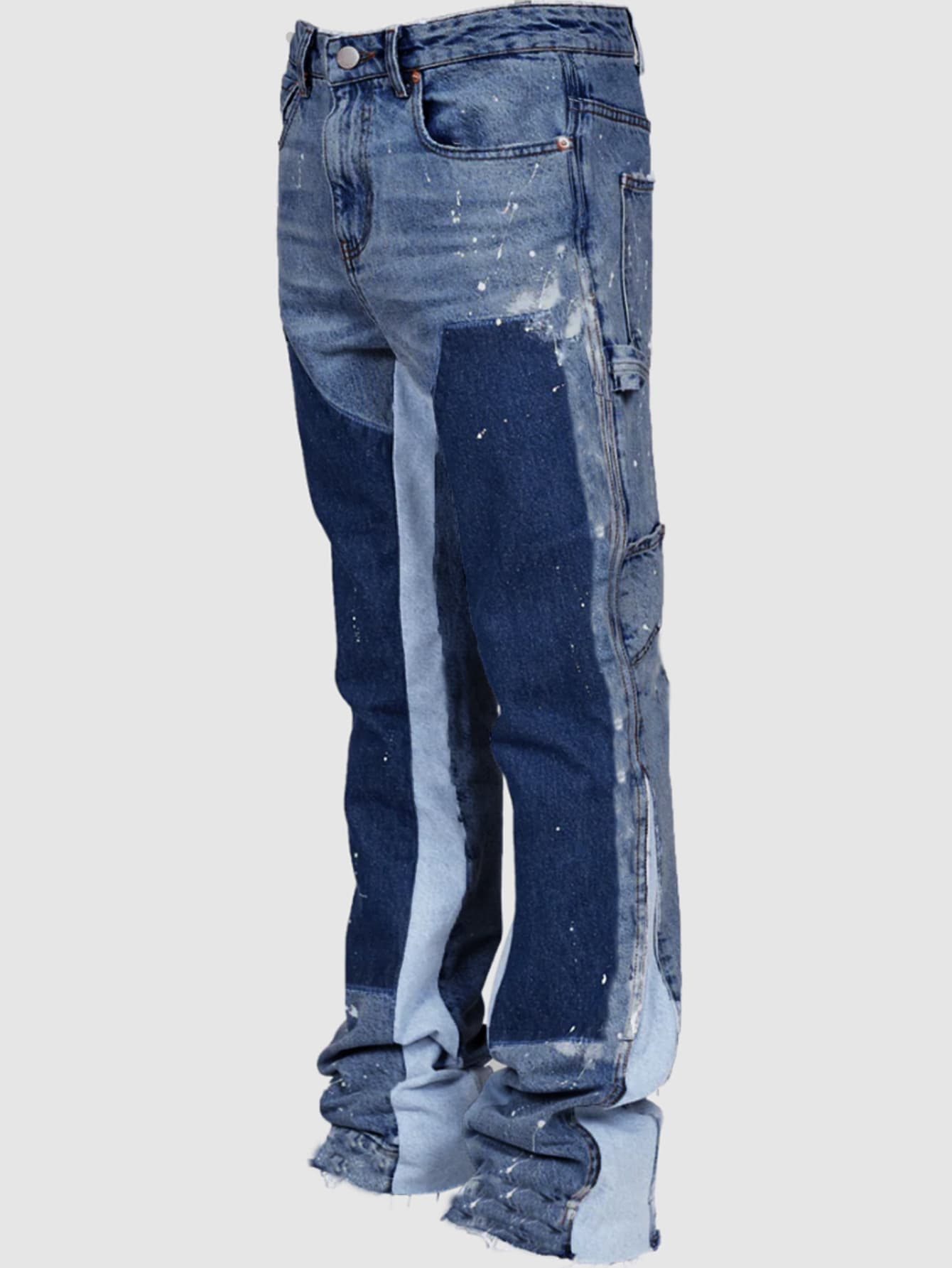 Men's Clothing Men's Denim Overalls Fashion Ins Overalls Hot Selling Elastic Patch Denim Layered Flared Pants