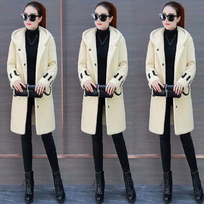 Manteau femme hiver agneau cachemire longueur moyenne printemps et automne style étranger coupe-vent nouveau polyvalent