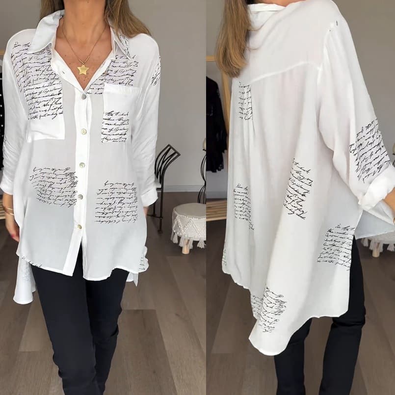 Trendy Printed Oversized Shirt For Women – Sexy High-Low Hem Long Sleeve Blouse, Streetwear & Party Chic