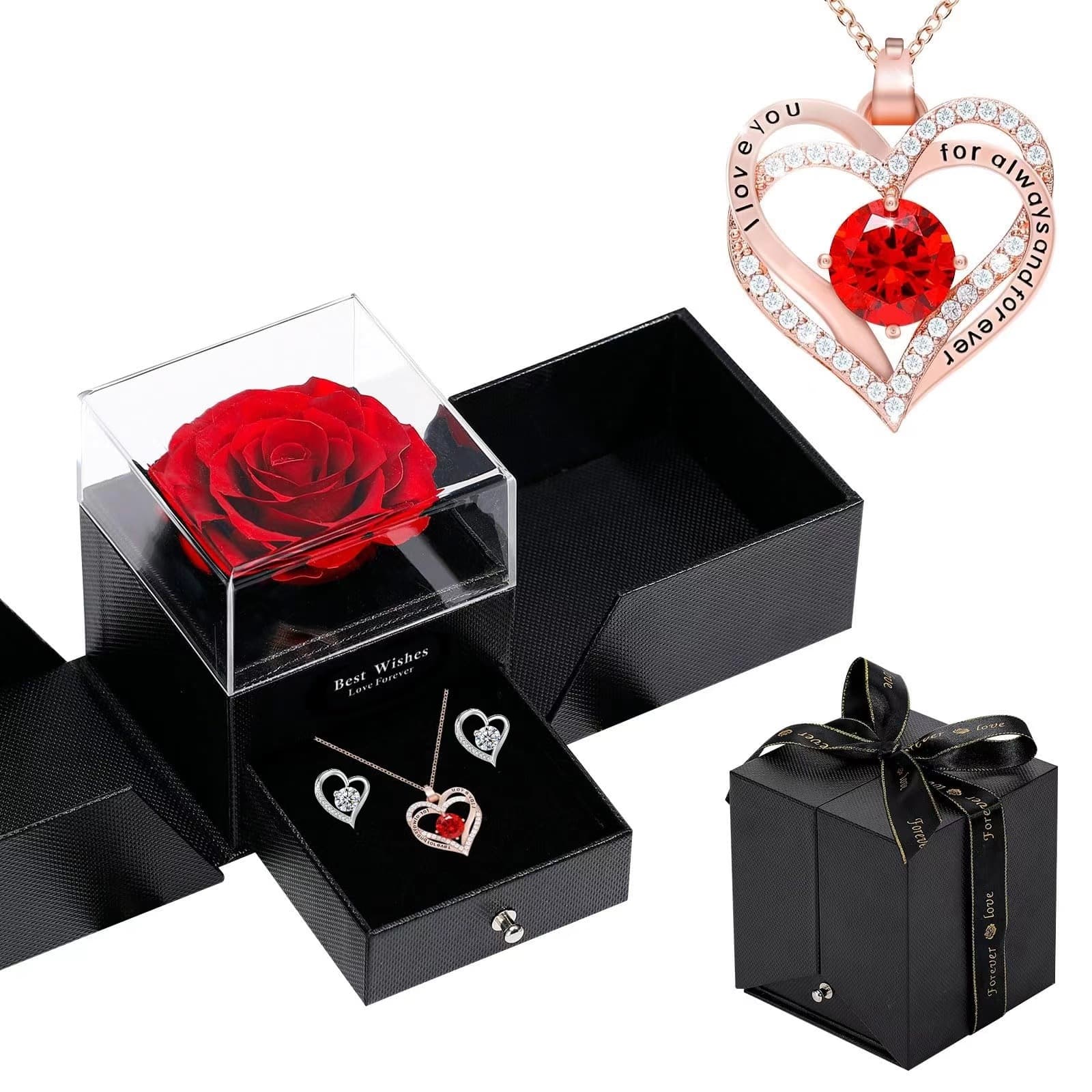 Women’s Jewelry Set Fashion double layer love rose gold pendant female colored zircon heart shaped necklace Valentine's Day Mother's Day gift