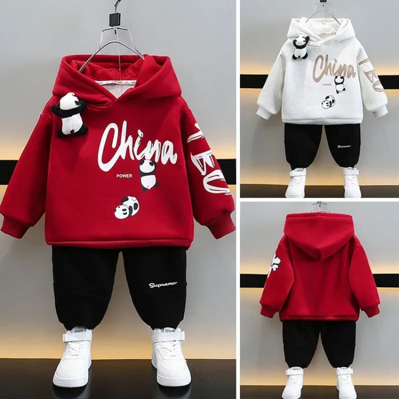 Children's clothing boys' autumn outfit set, small and medium-sized hooded panda hoodie, casual pants, children's