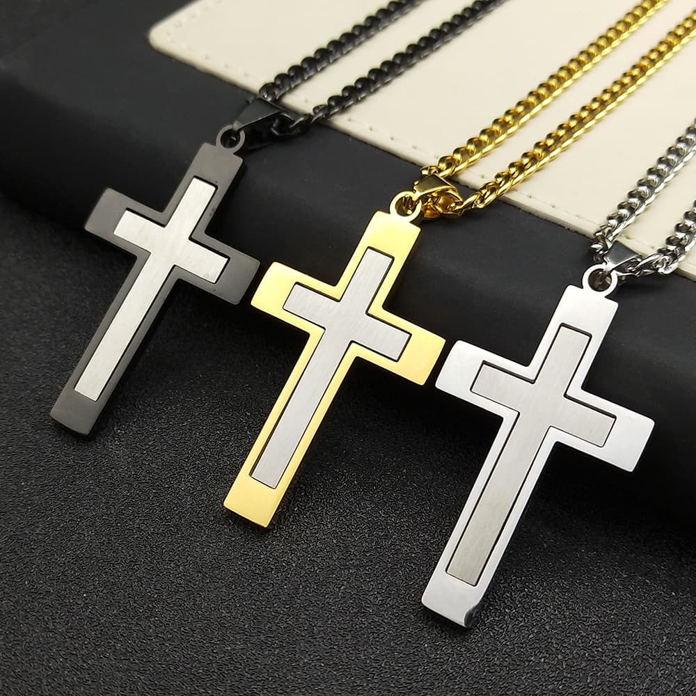 Cross-border New Style Cut Cross Stainless Steel Pendant Unisex Necklace Men Versatile High-end Jewelry Accessories