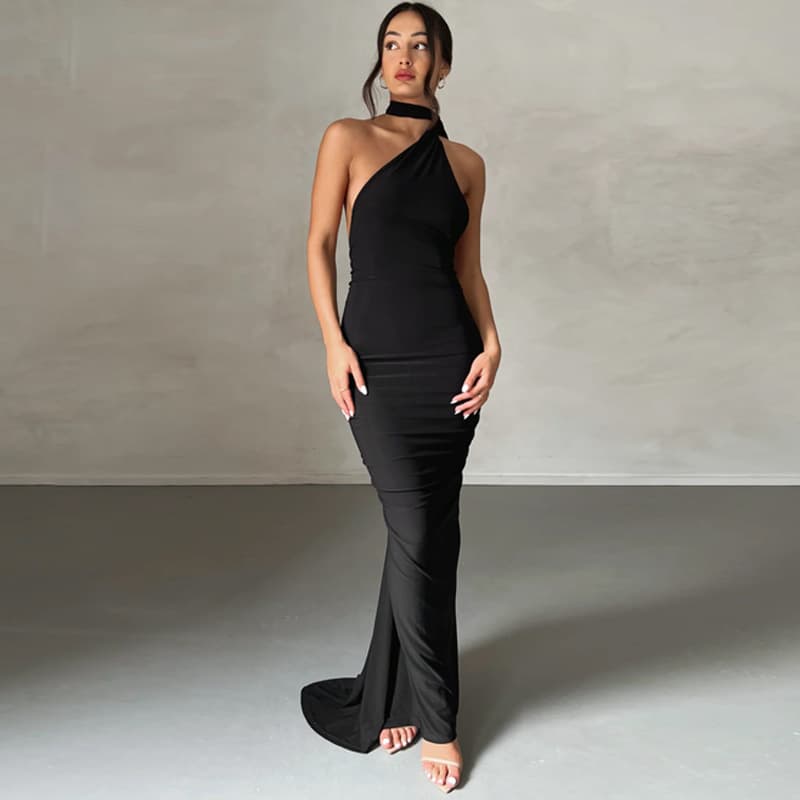 Women's Clothing Summer New Sexy Backless Pleated Slim Fit Solid Color Sleeveless Temperament Dress